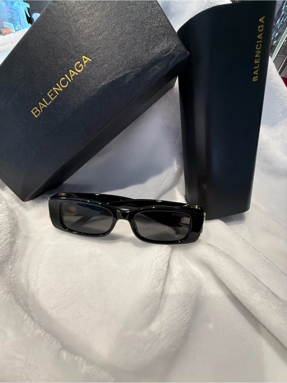 Balenciaga Black Rectangular Sunglasses with Logo Accents